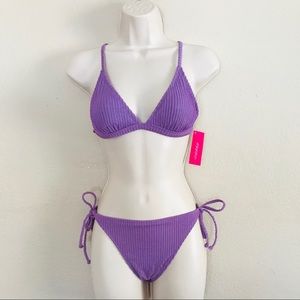 NWT Metallic Ribbed Purple Triangle Bikini Set M/L